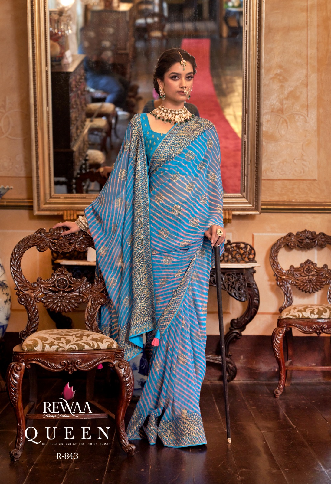 Georgette With Lehariya Zari Boota And Gota Border Pallu Saree