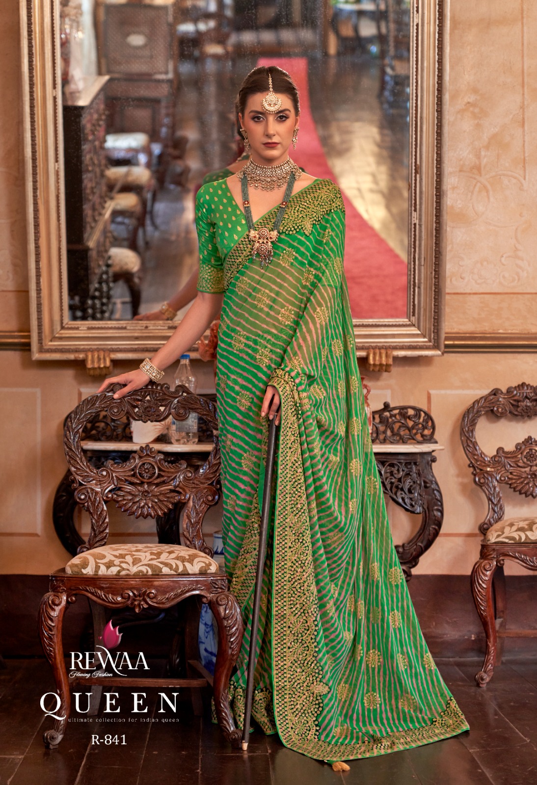 Georgette With Lehariya Zari Boota And Gota Border Pallu Saree