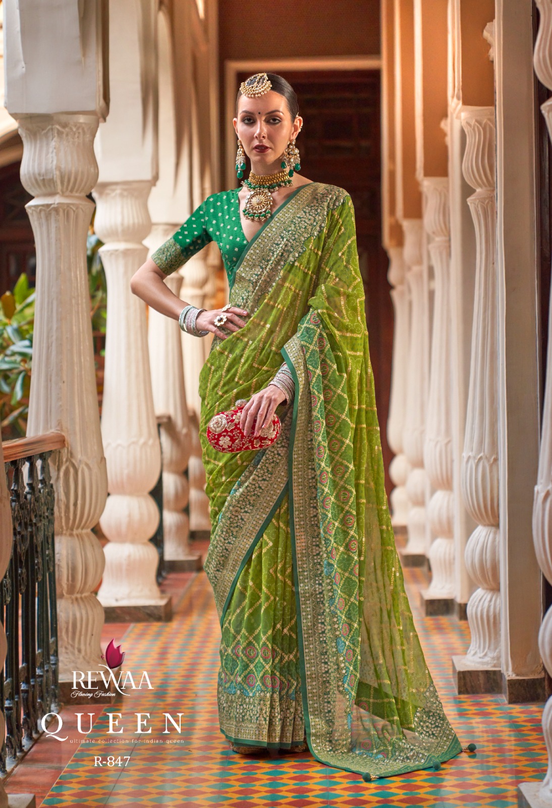 Georgette With Lehariya Zari Boota And Gota Border Pallu Saree