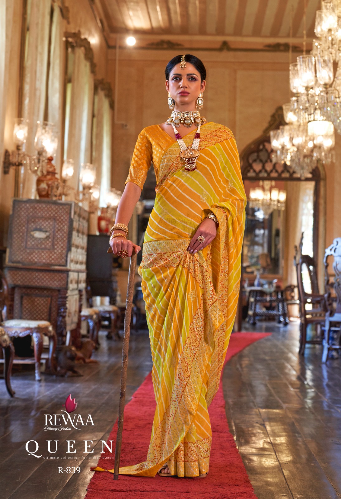 Georgette With Lehariya Zari Boota And Gota Border Pallu Saree
