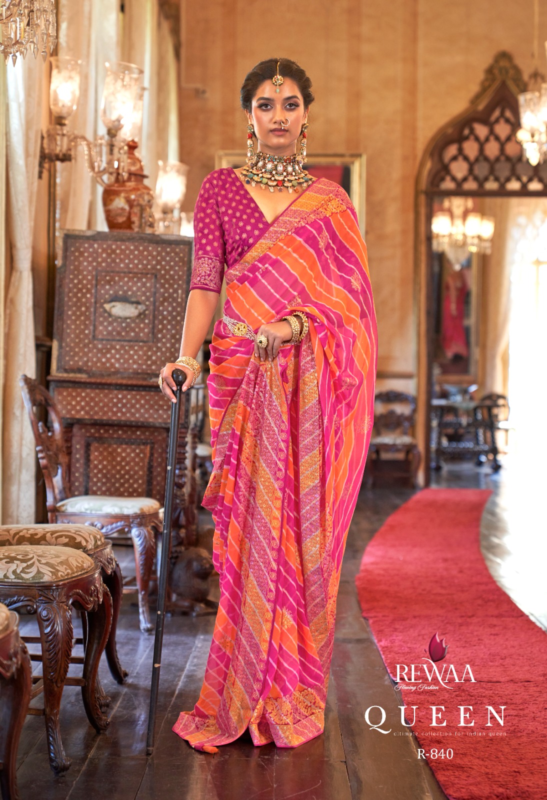 Georgette With Lehariya Zari Boota And Gota Border Pallu Saree