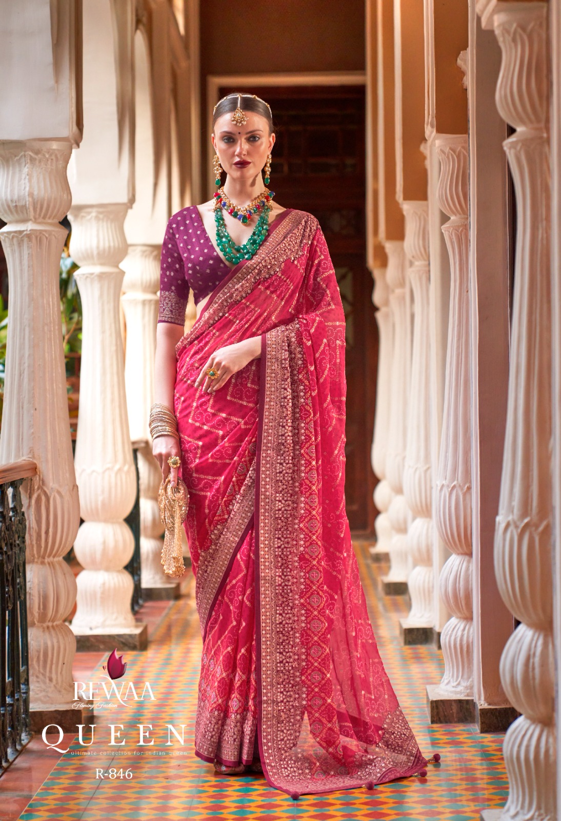 Georgette With Lehariya Zari Boota And Gota Border Pallu Saree