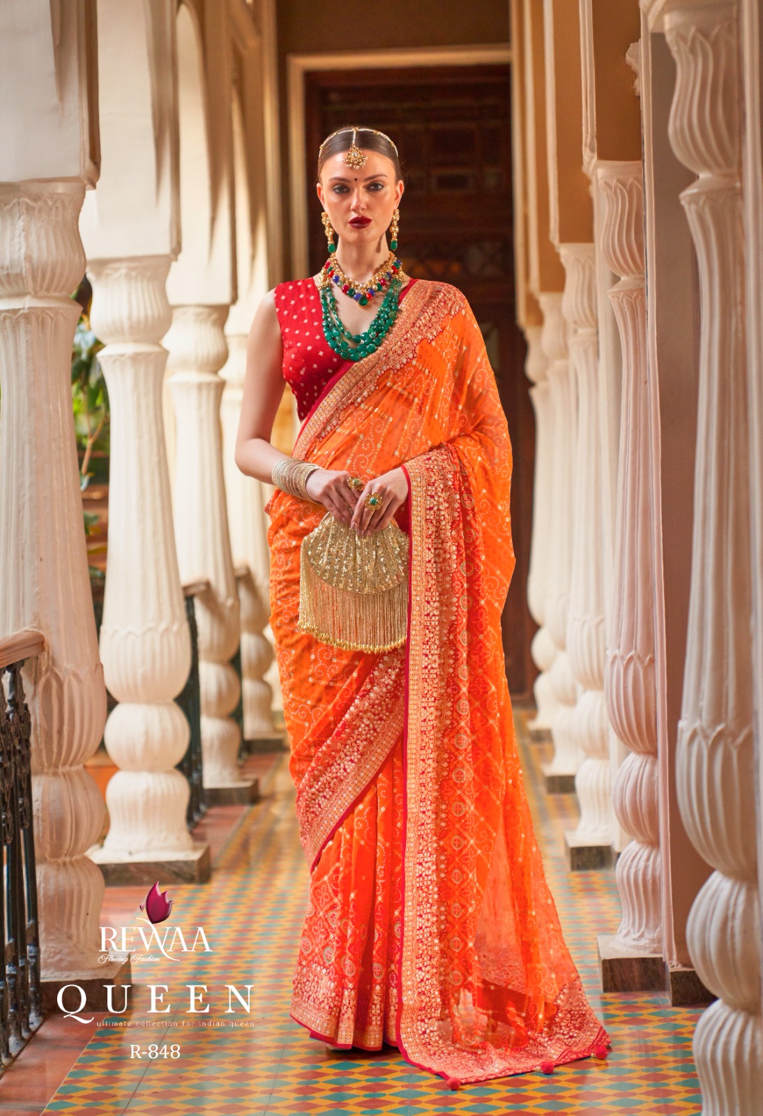 Georgette With Lehariya Zari Boota And Gota Border Pallu Saree