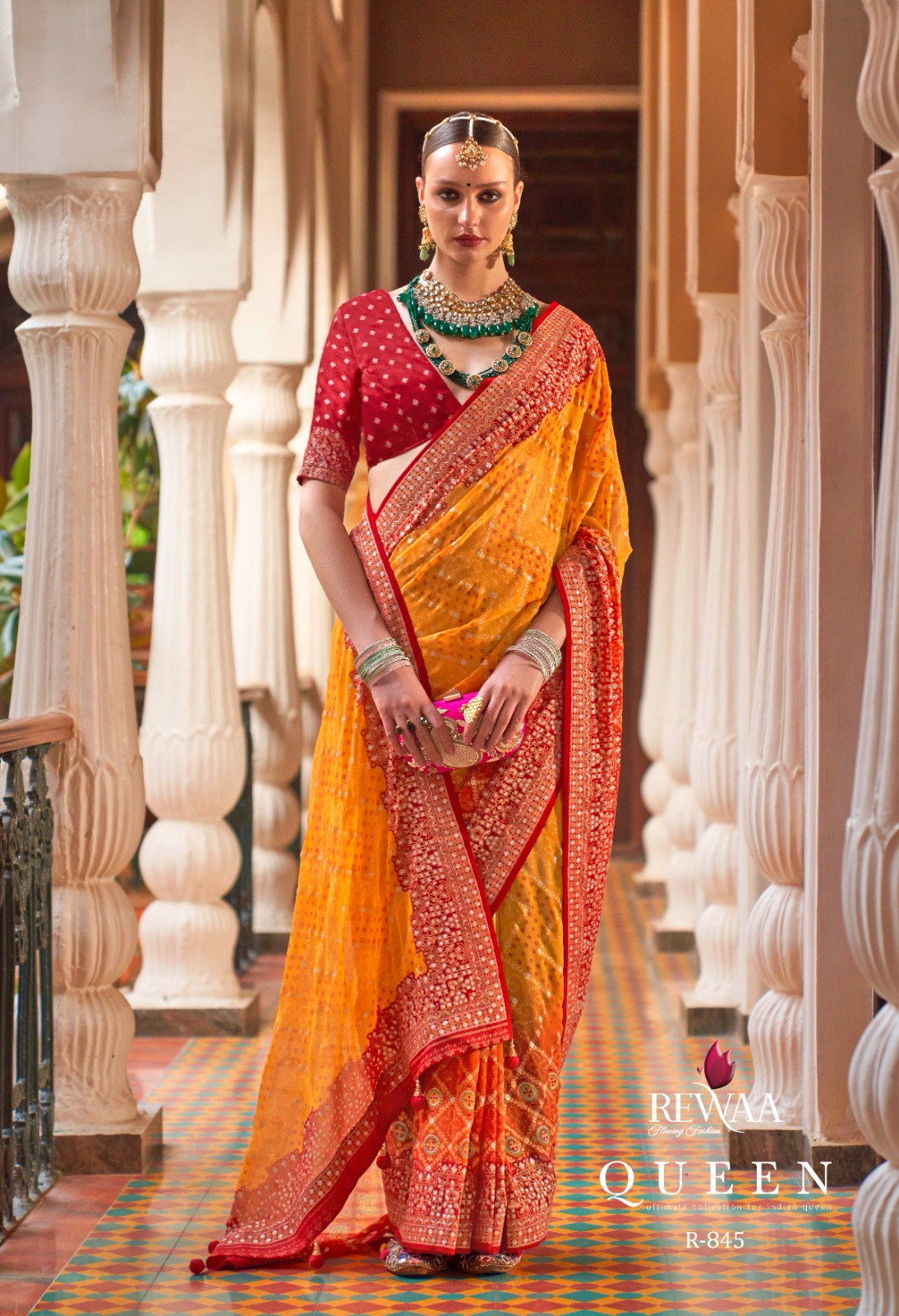 Georgette With Lehariya Zari Boota And Gota Border Pallu Saree