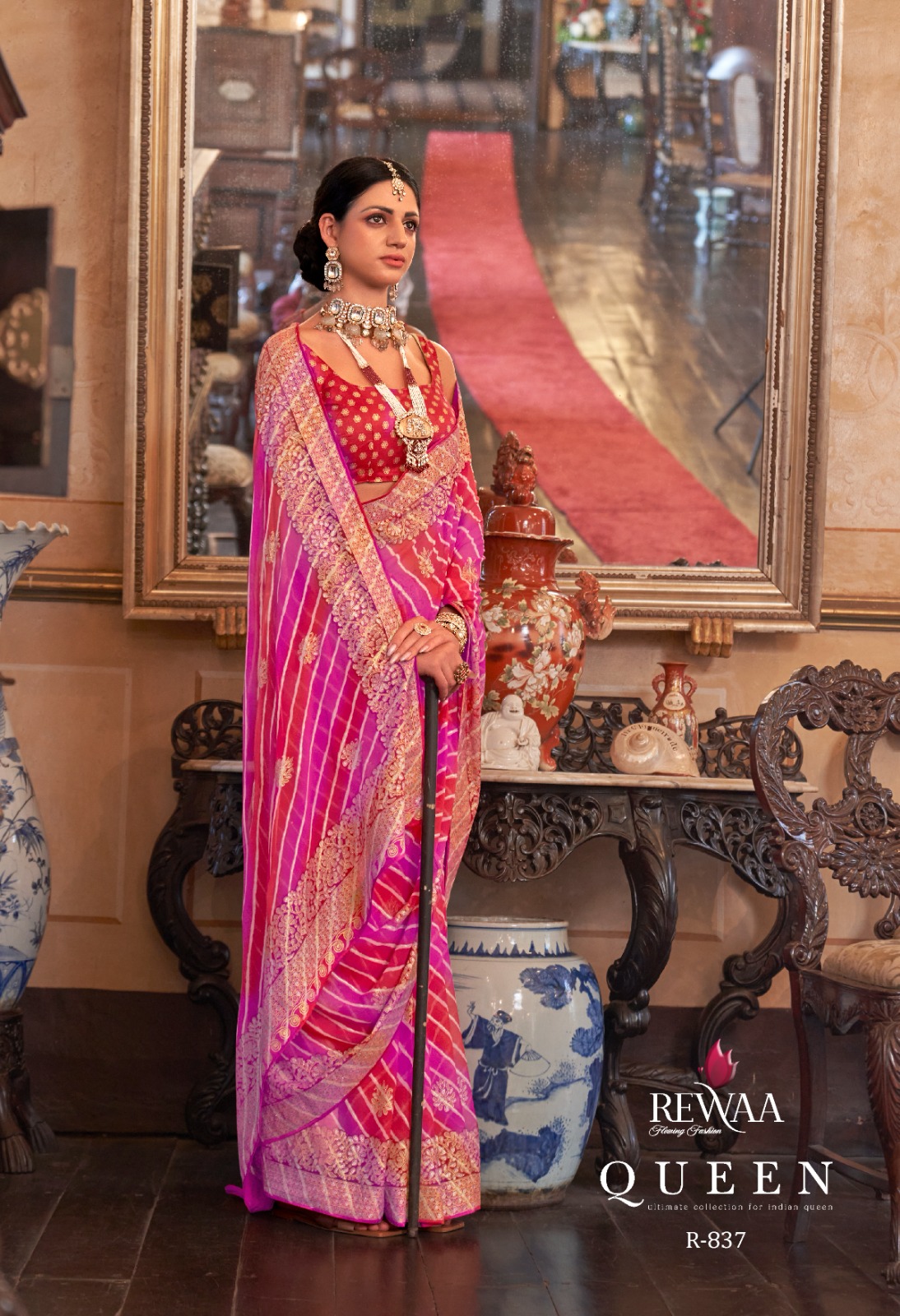 Georgette With Lehariya Zari Boota And Gota Border Pallu Saree