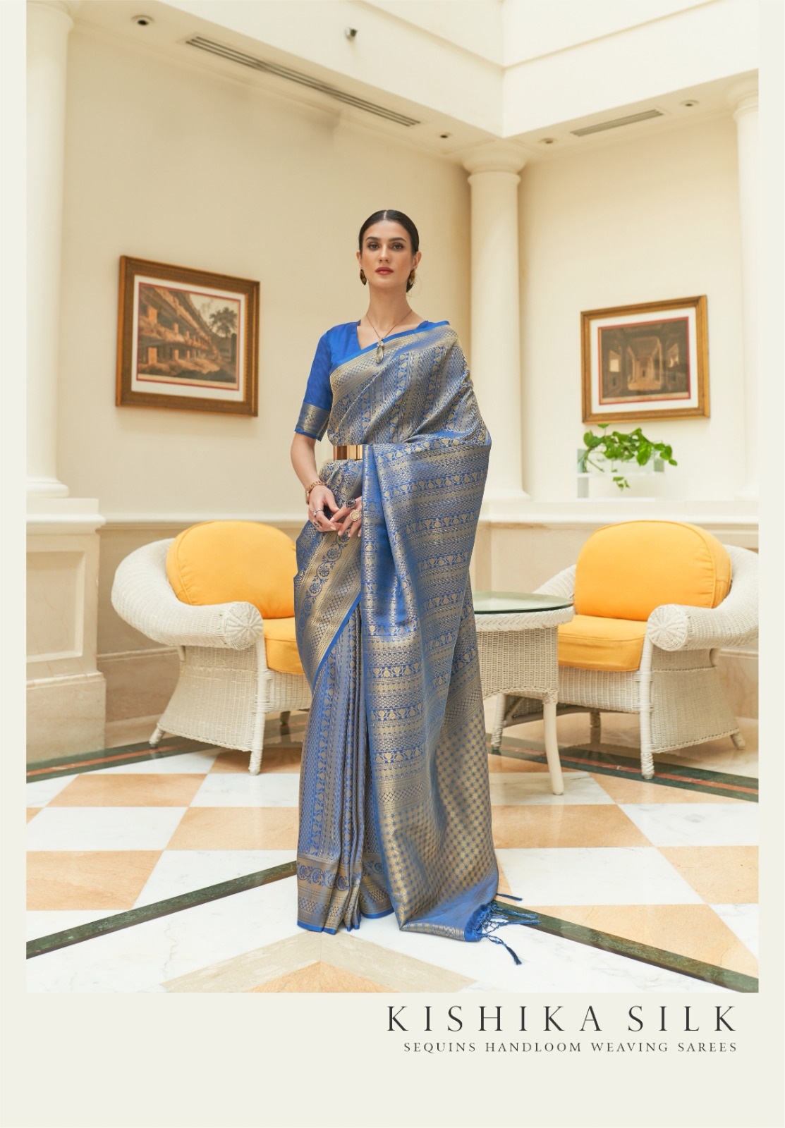 Pure Banarasi Silk Gold Zari Sequins Handloom Weaving Saree