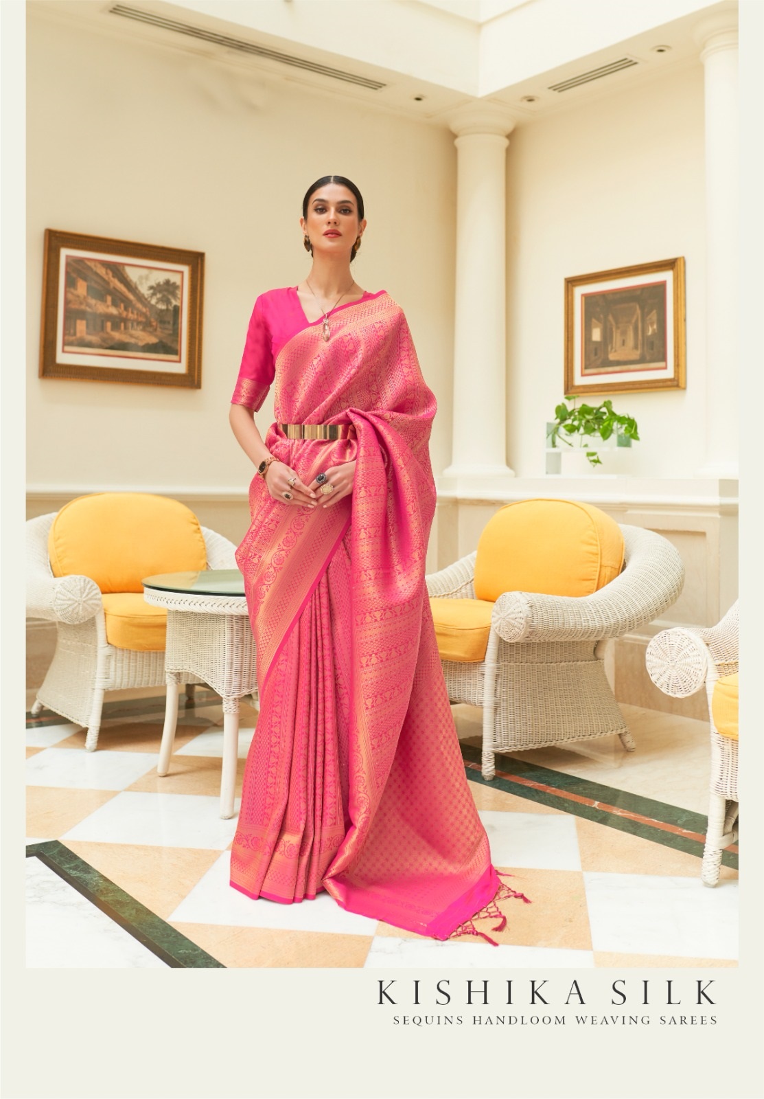 Pure Banarasi Silk Gold Zari Sequins Handloom Weaving Saree