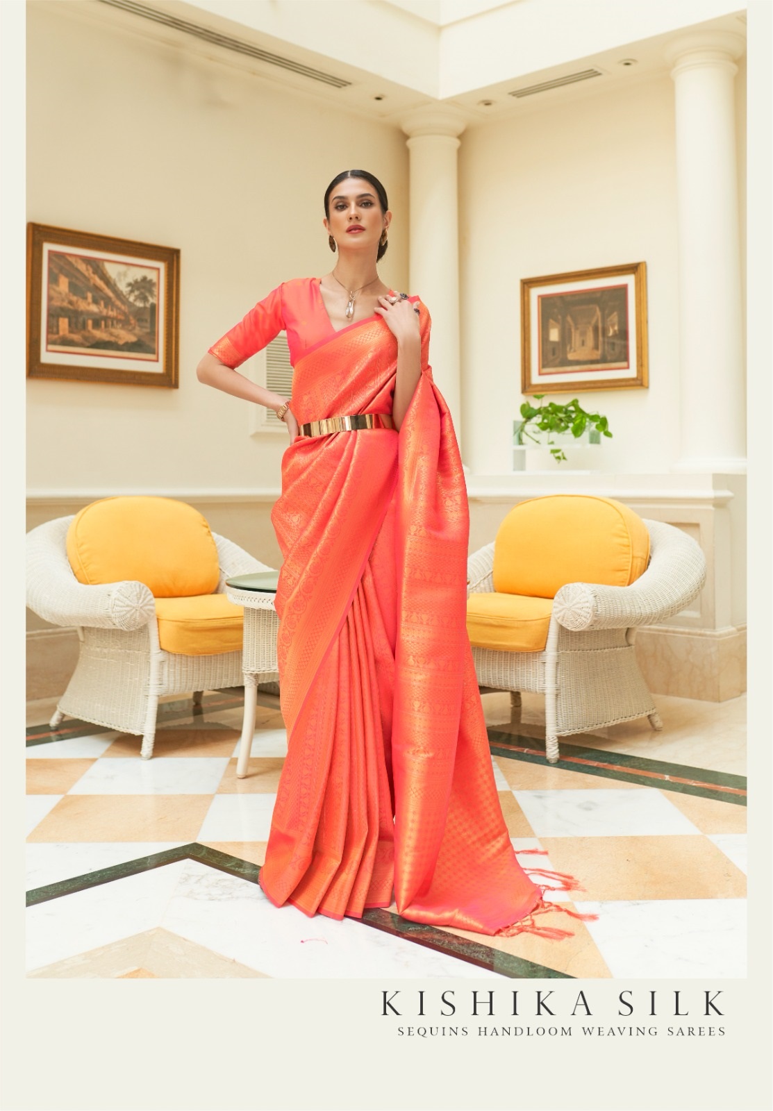 Pure Banarasi Silk Gold Zari Sequins Handloom Weaving Saree