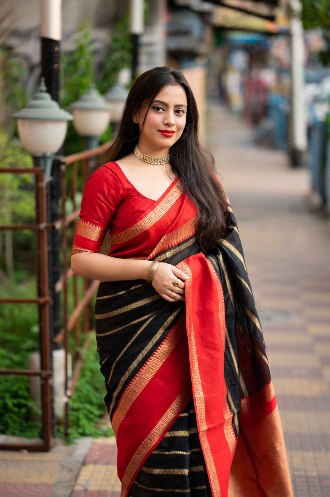 banarasi silk all over zari strip weaved with rich zari pallu saree