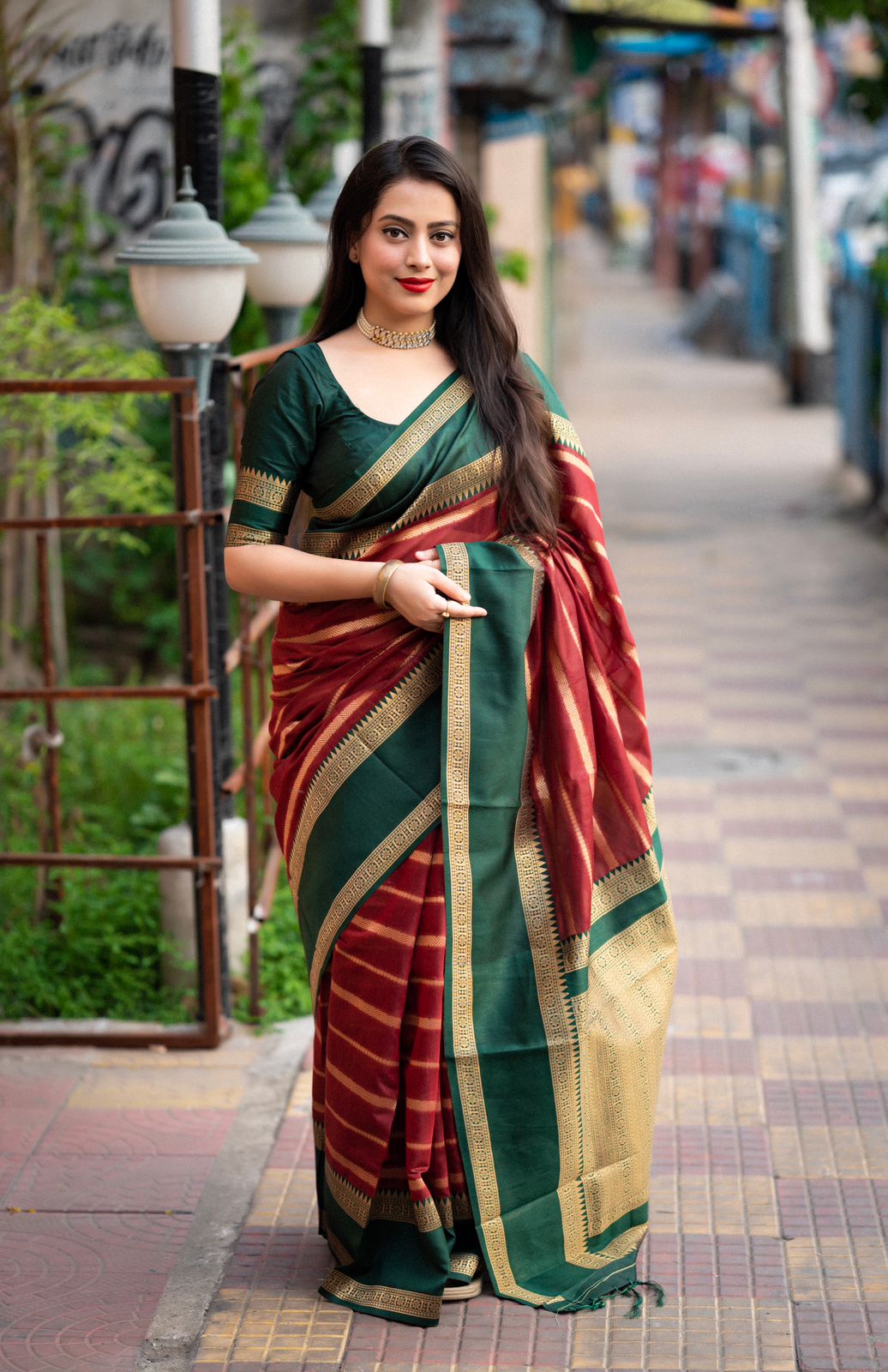 banarasi silk all over zari strip weaved with rich zari pallu saree