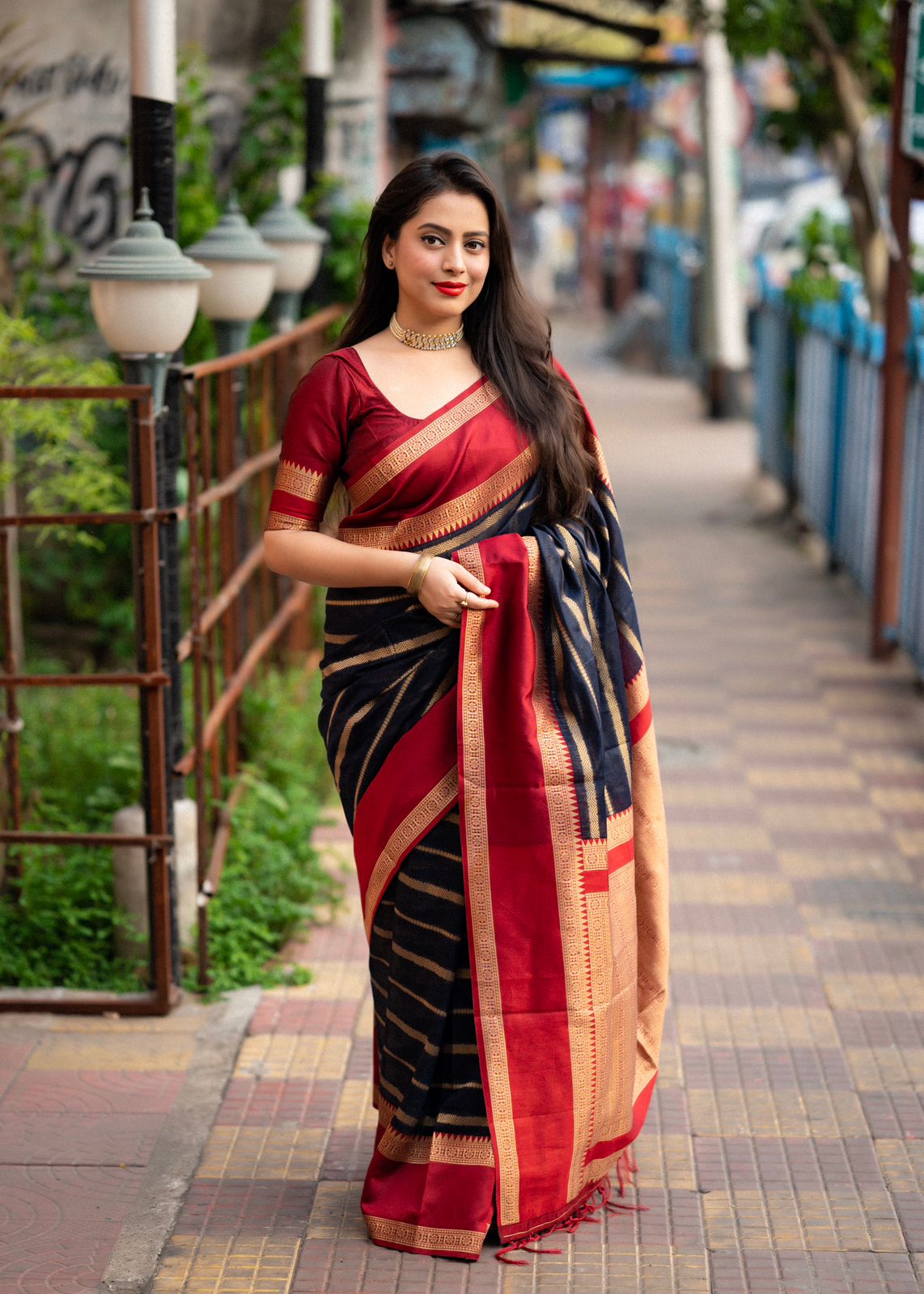 banarasi silk all over zari strip weaved with rich zari pallu saree