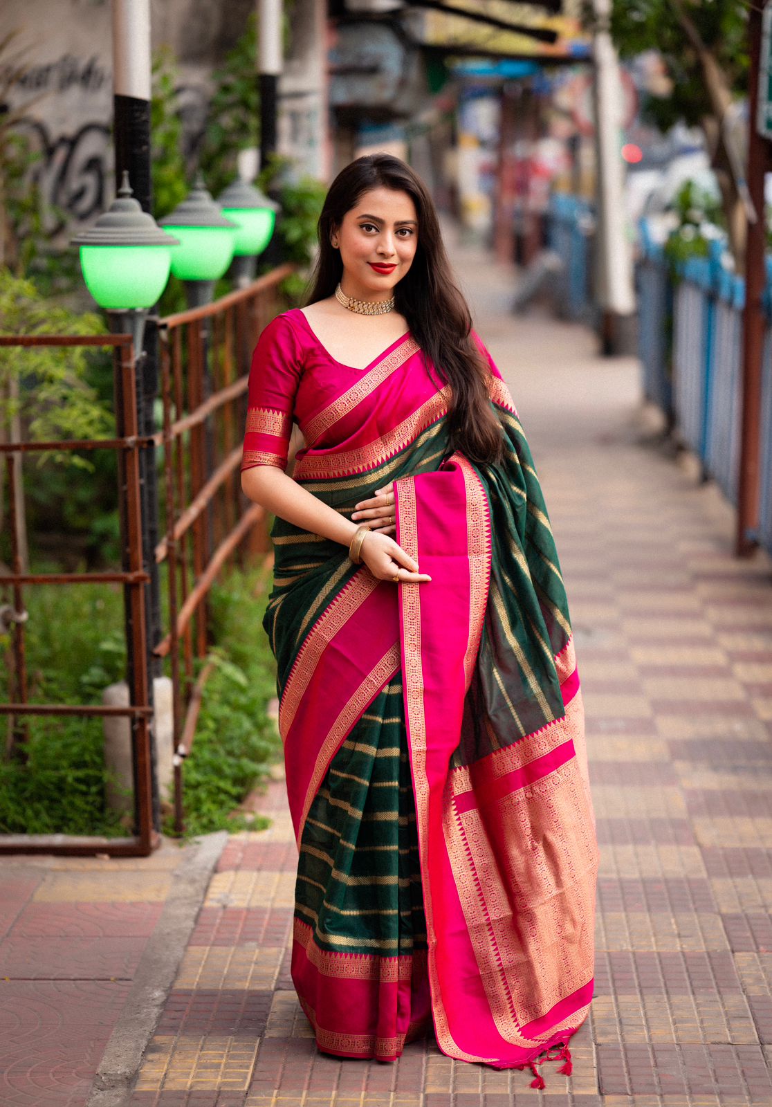 banarasi silk all over zari strip weaved with rich zari pallu saree