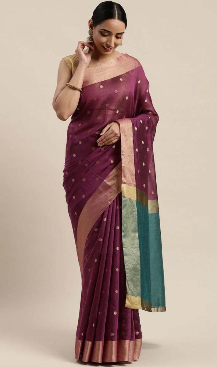 Banarasi Silk All Over Zari Weaved Booti With Contrast Pallu And Border