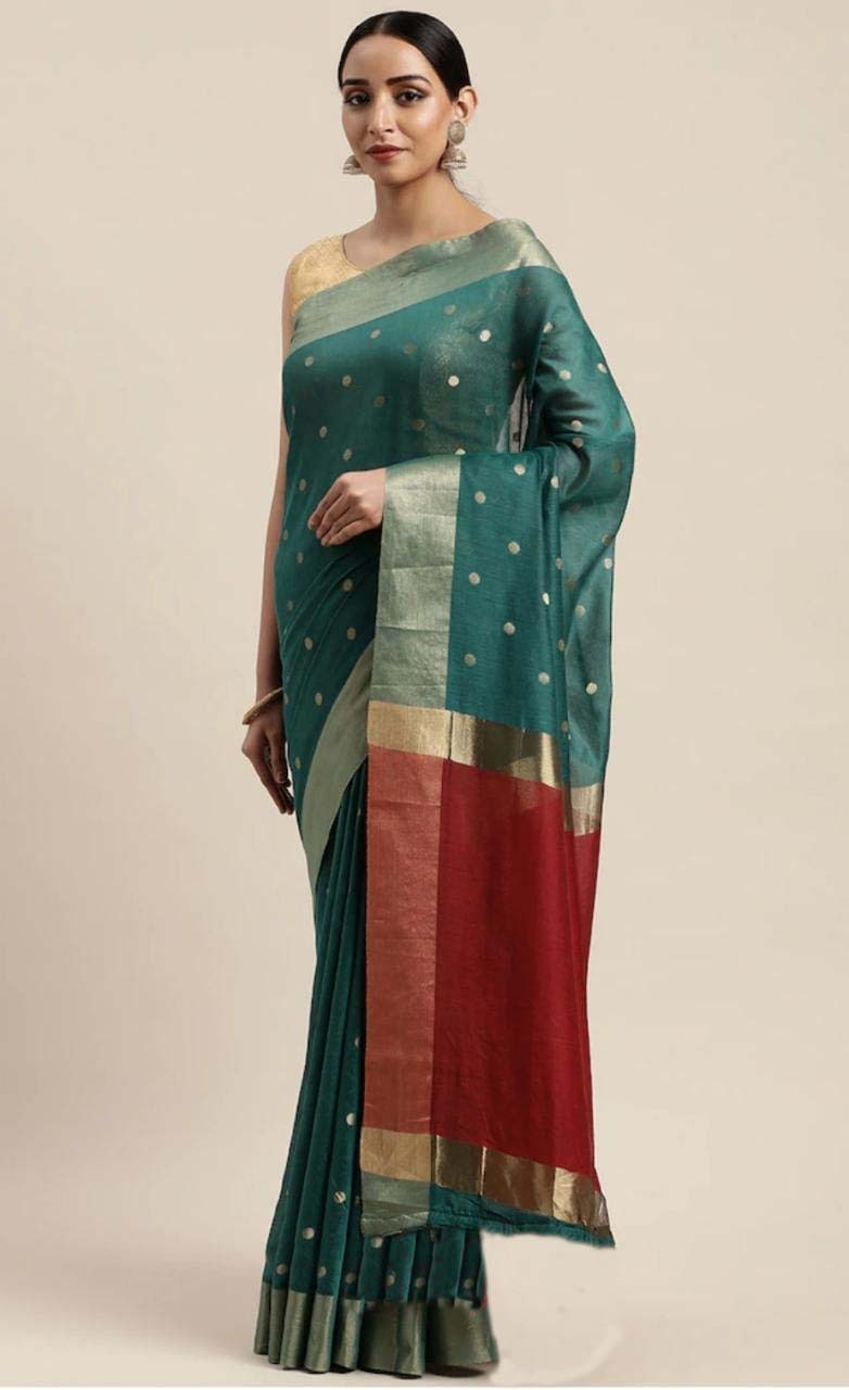 Banarasi Silk All Over Zari Weaved Booti With Contrast Pallu And Border
