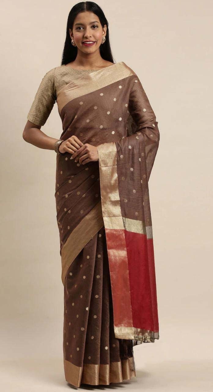 Banarasi Silk All Over Zari Weaved Booti With Contrast Pallu And Border