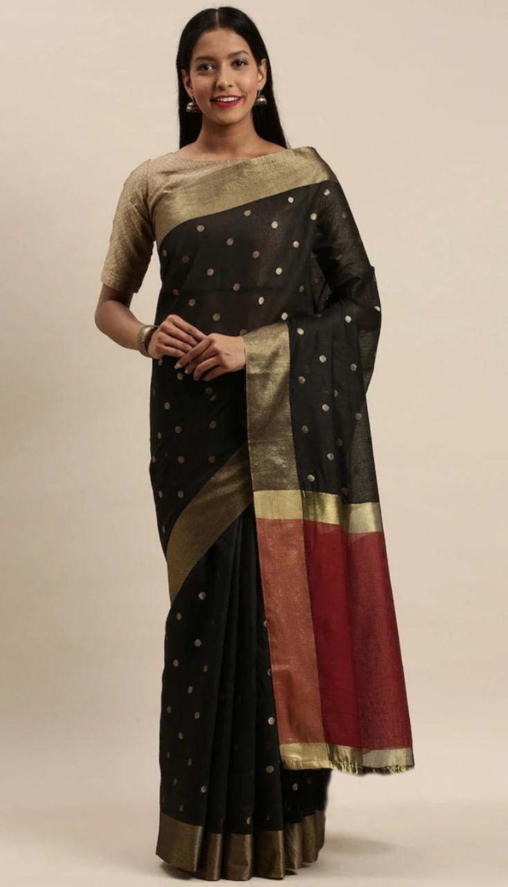 Banarasi Silk All Over Zari Weaved Booti With Contrast Pallu And Border
