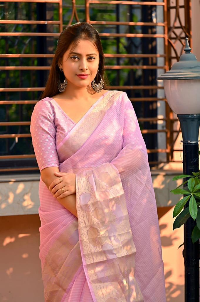 Organza Silk Multi Color Zari Woven Border Saree