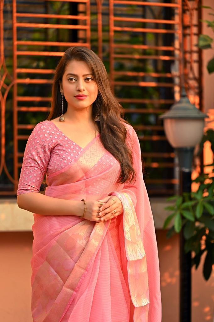 Organza Silk Multi Color Zari Woven Border Saree