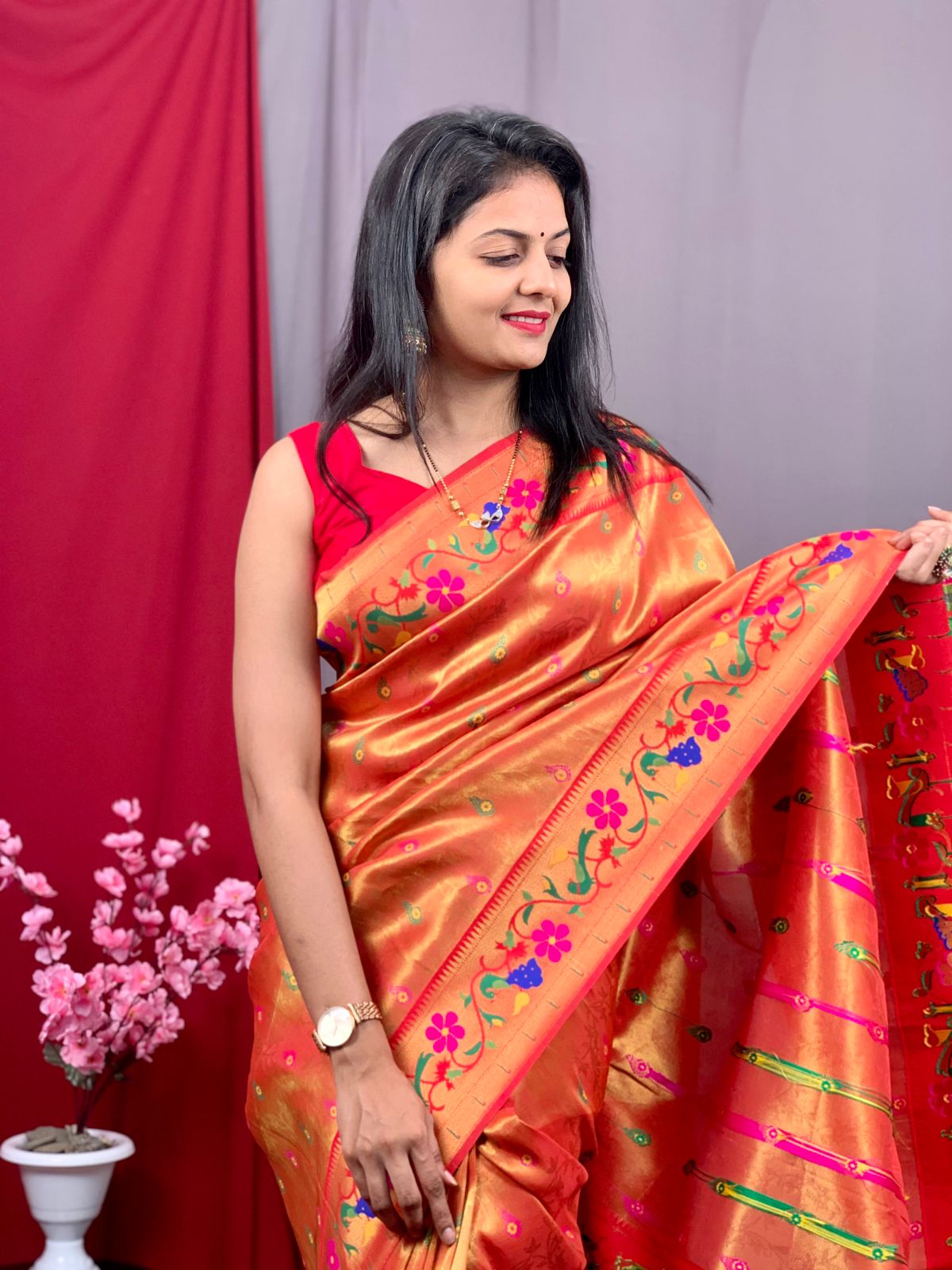 Pure Kanjivaram Tissue Silk Zari Meena Weaved Paithani Saree