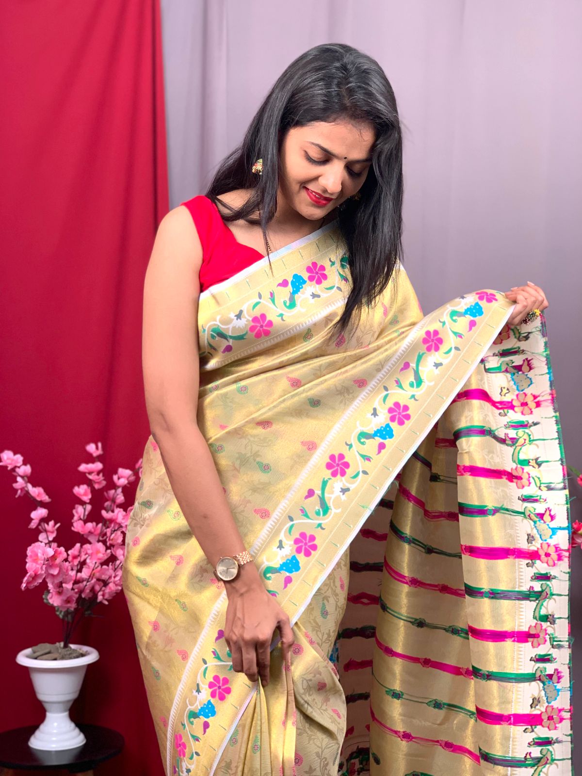Pure Kanjivaram Tissue Silk Zari Meena Weaved Paithani Saree