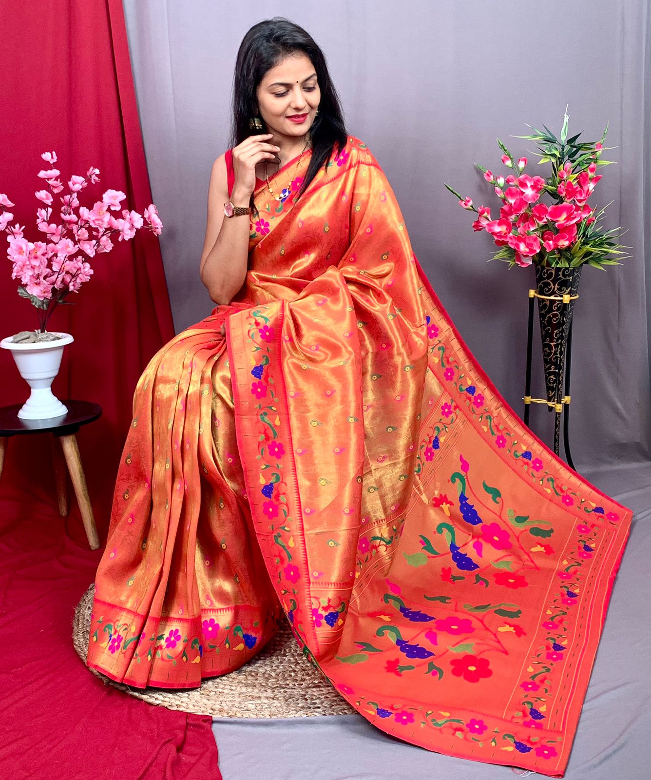Pure Kanjivaram Tissue Silk Zari Meena Weaved Paithani Saree
