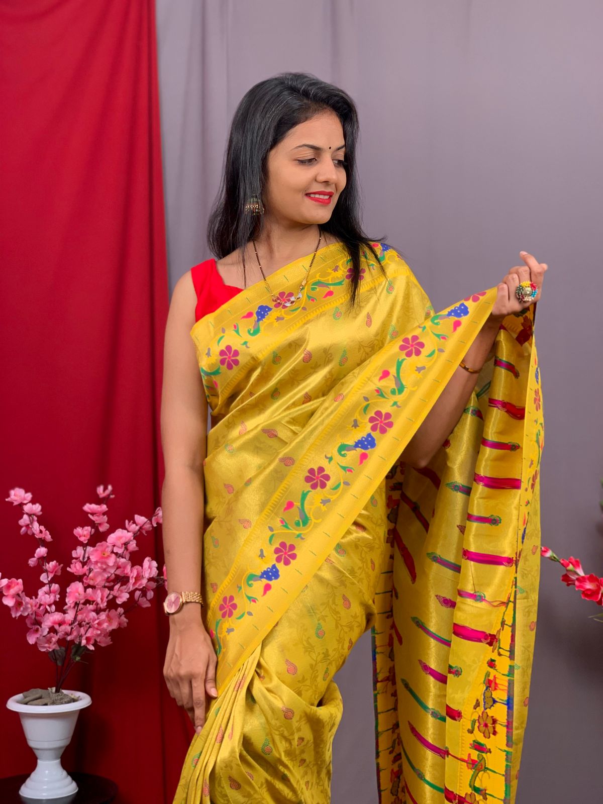 Pure Kanjivaram Tissue Silk Zari Meena Weaved Paithani Saree