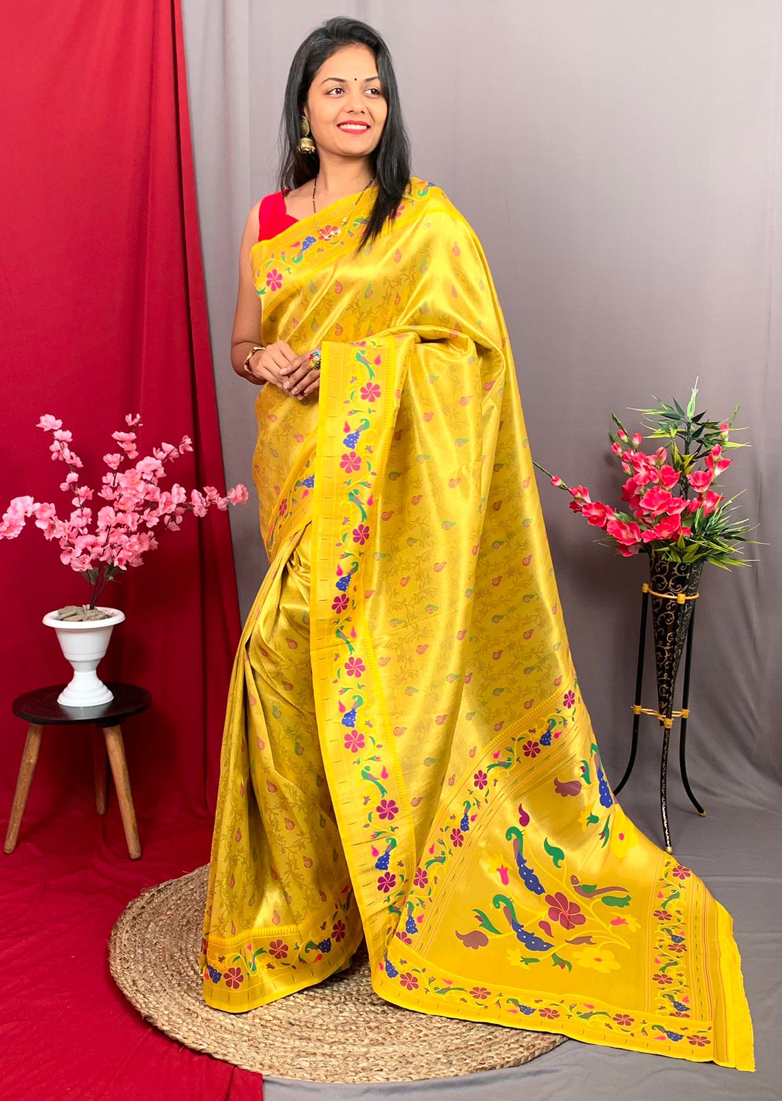 Pure Kanjivaram Tissue Silk Zari Meena Weaved Paithani Saree