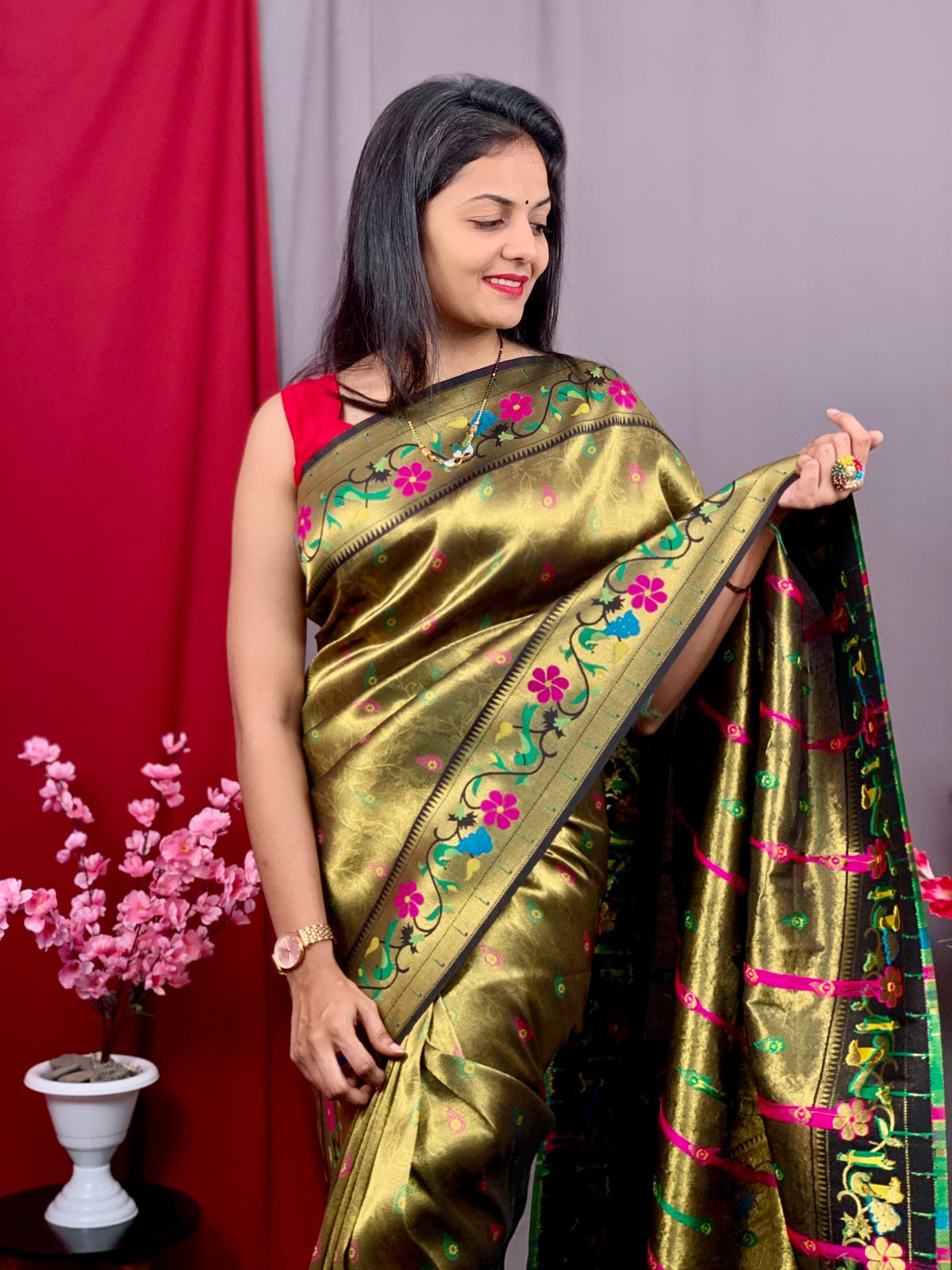 Pure Kanjivaram Tissue Silk Zari Meena Weaved Paithani Saree