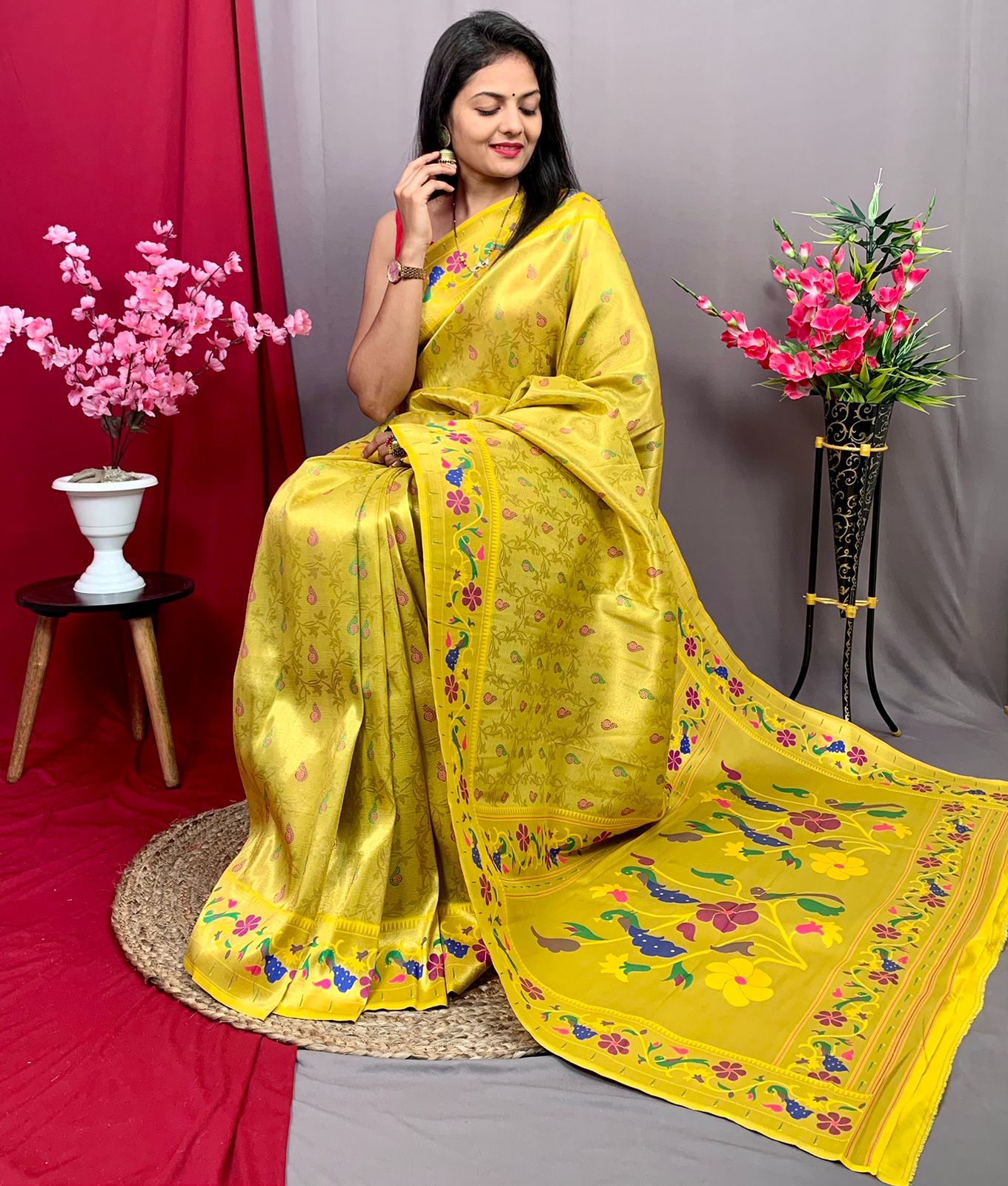 Pure Kanjivaram Tissue Silk Zari Meena Weaved Paithani Saree