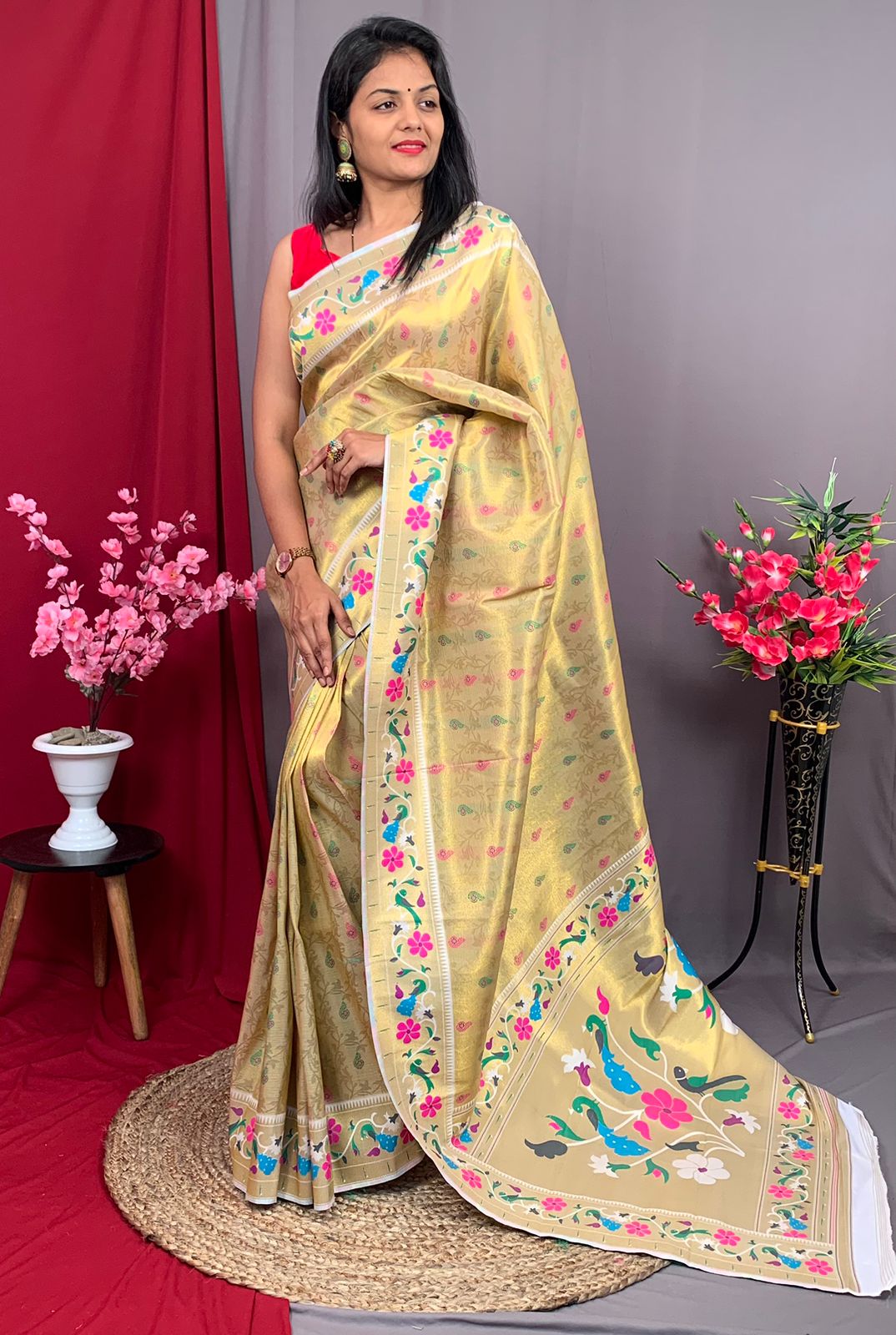 Pure Kanjivaram Tissue Silk Zari Meena Weaved Paithani Saree