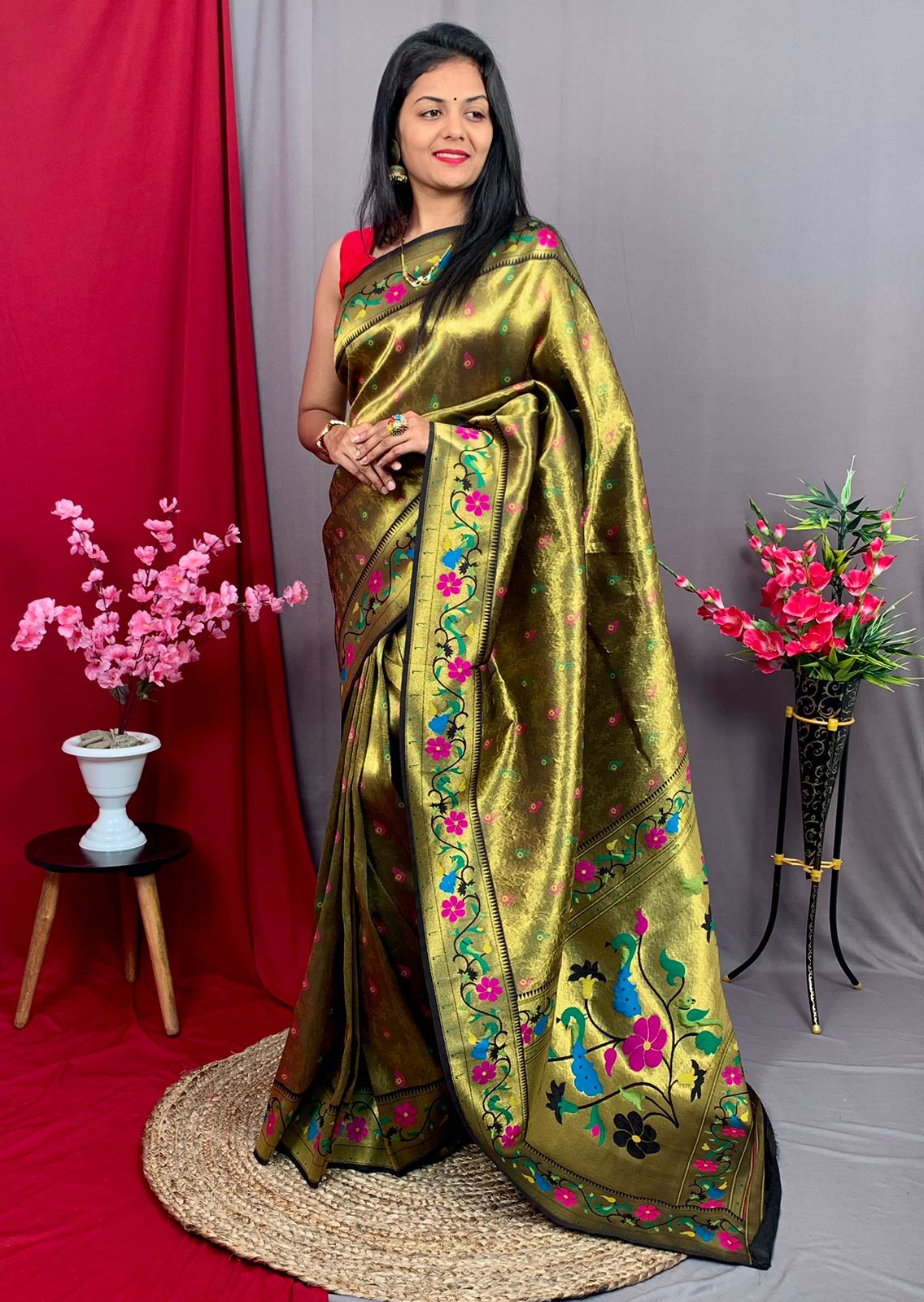 Pure Kanjivaram Tissue Silk Zari Meena Weaved Paithani Saree