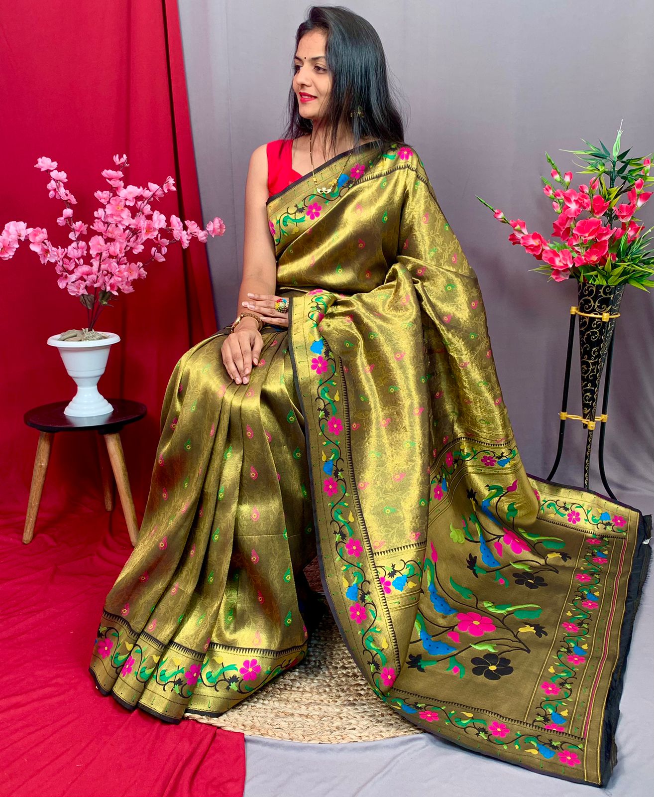 Pure Kanjivaram Tissue Silk Zari Meena Weaved Paithani Saree