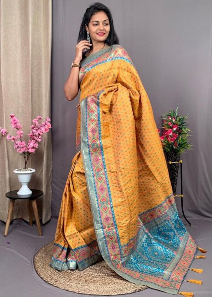 Image of Pure Patola Silk All Over Rich Meenakari Weaved And Rich Zari Border Saree
