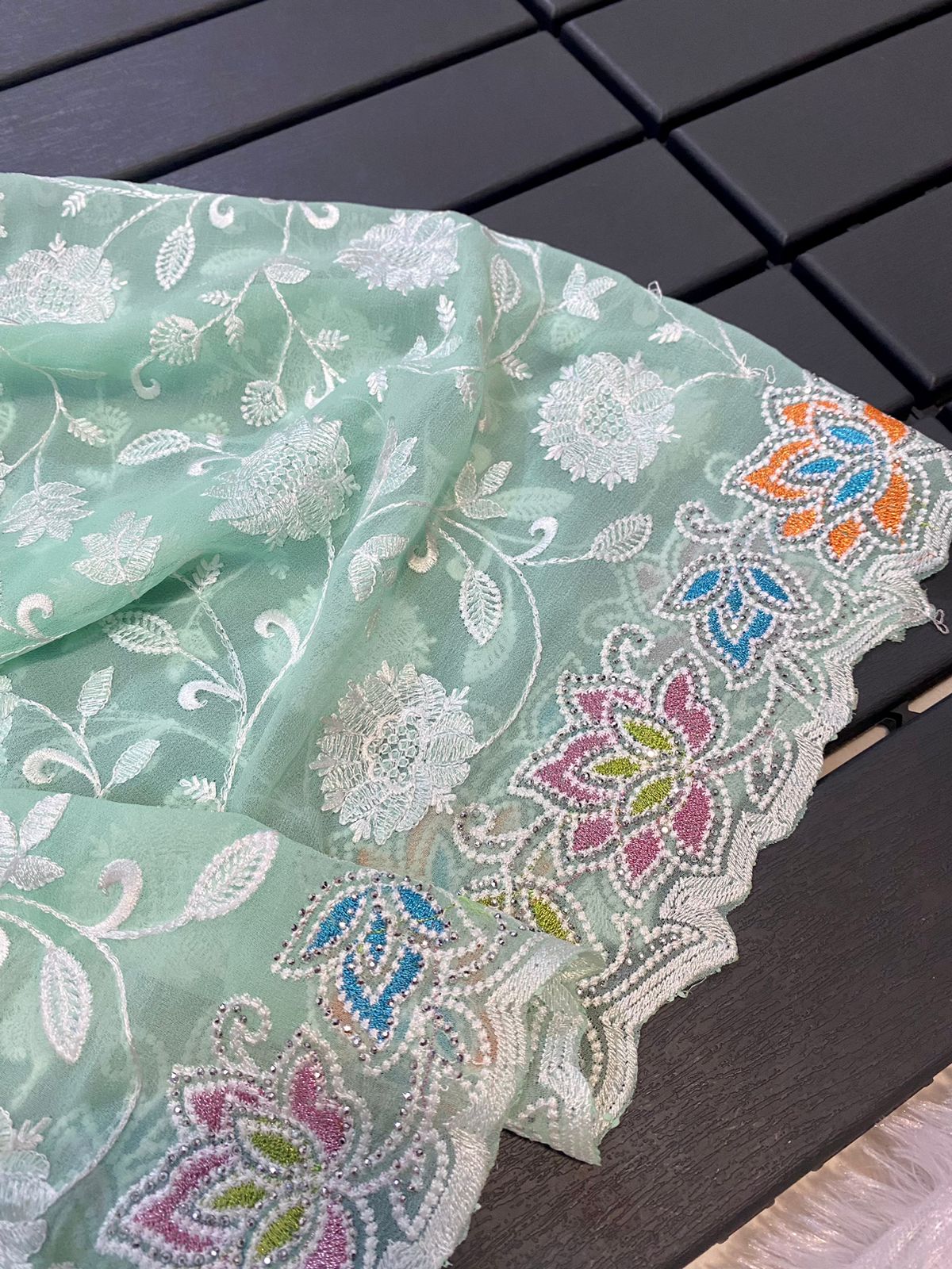 Georgette Chikankari Embroidery Swarovski Work Saree