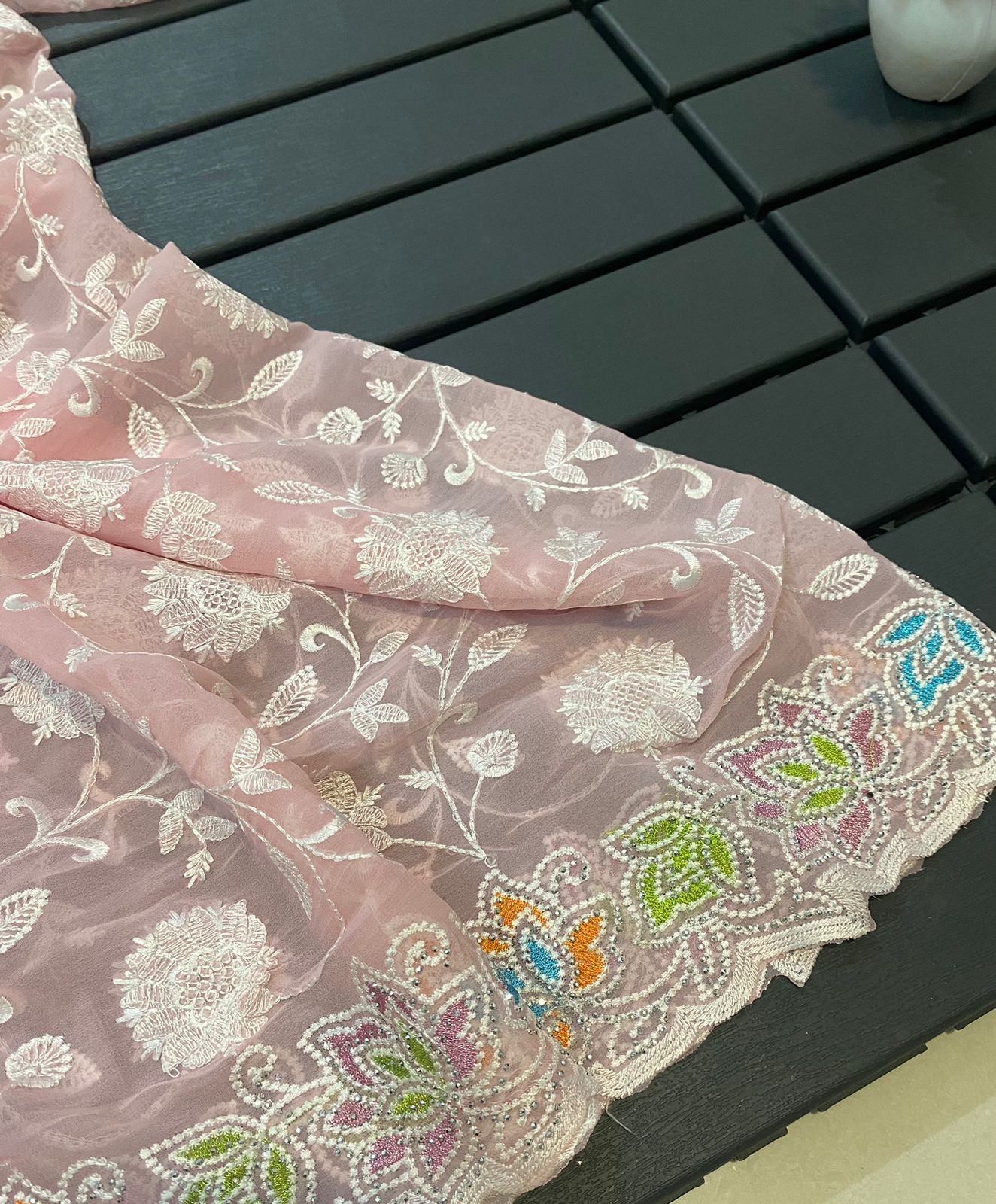 Georgette Chikankari Embroidery Swarovski Work Saree