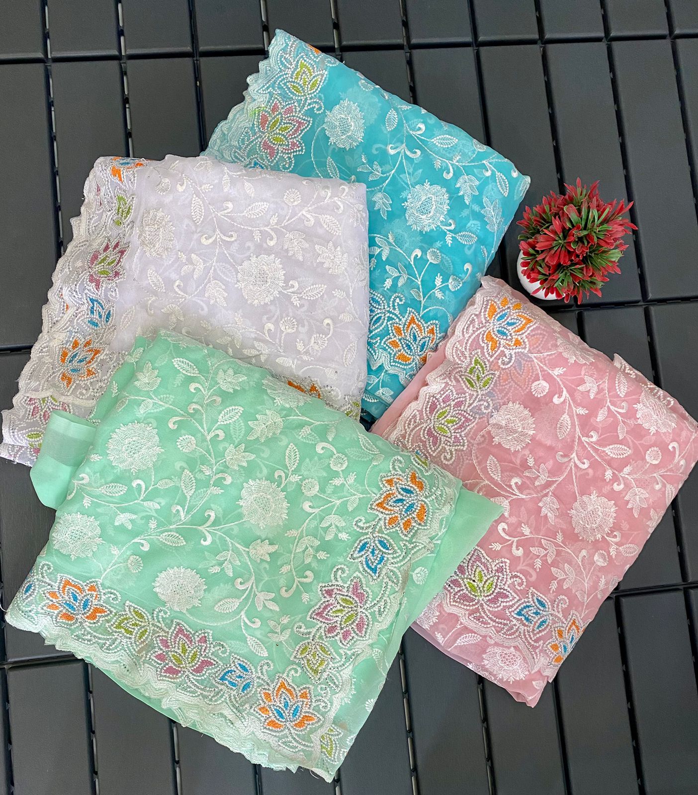 Georgette Chikankari Embroidery Swarovski Work Saree