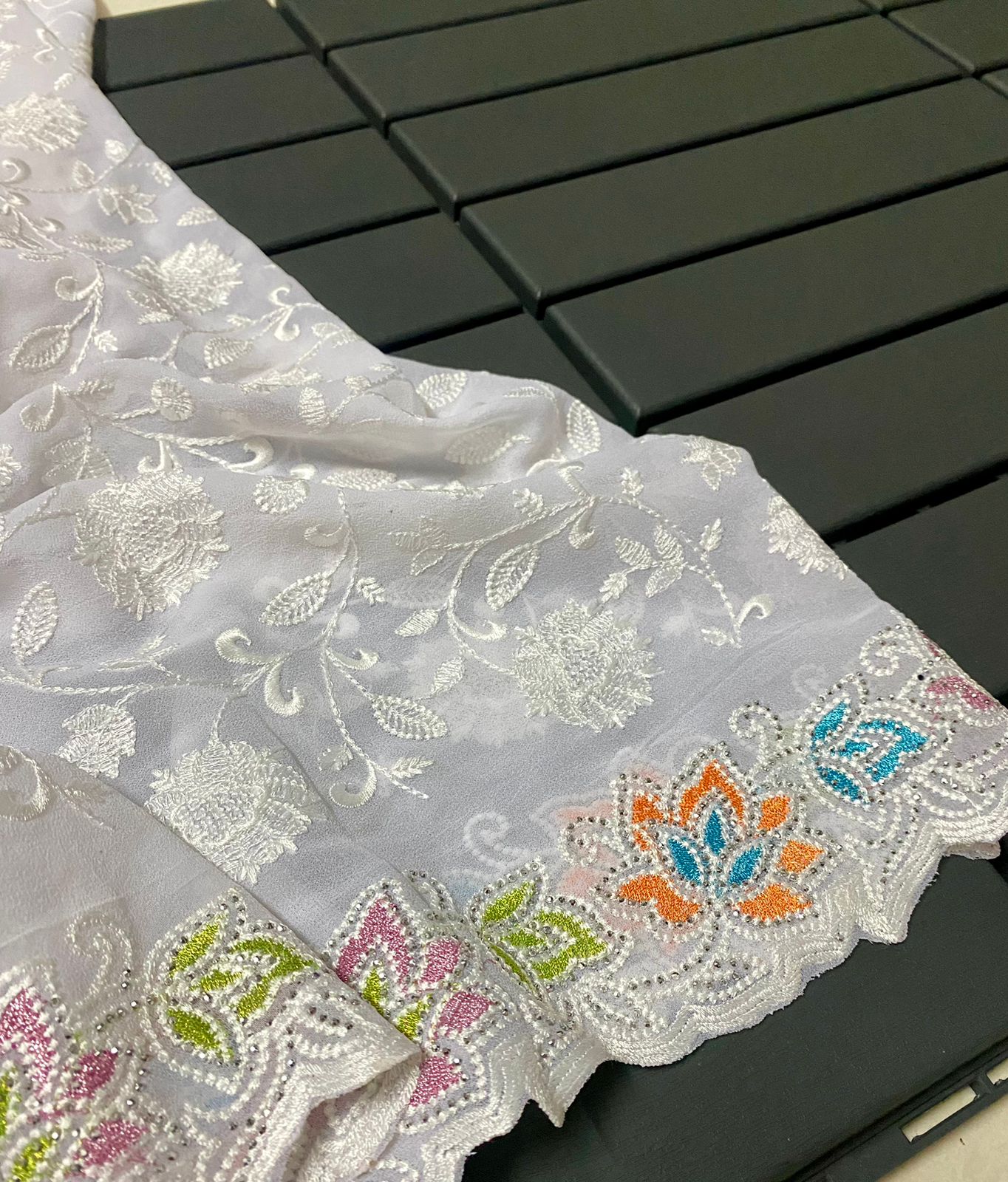 Georgette Chikankari Embroidery Swarovski Work Saree