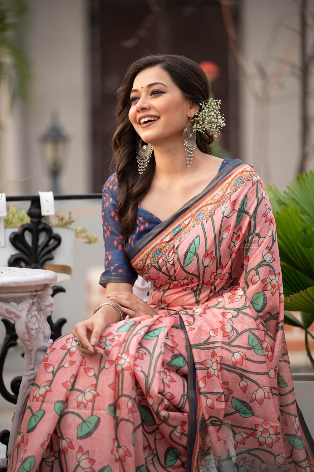 Pure Linen Pichwai Printed Body Pallu Zari Border Saree