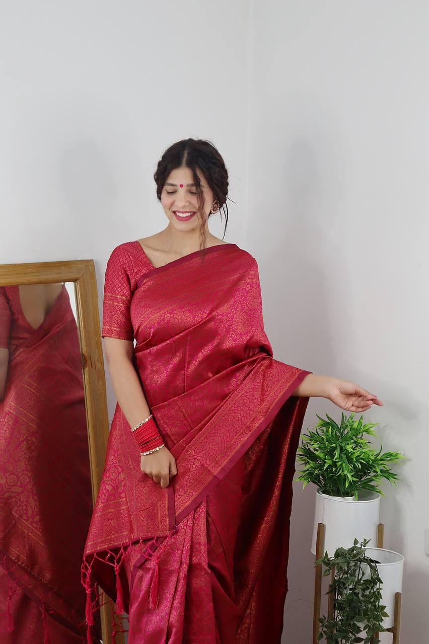 Maroon Banarasi Silk Rich Zari Weaved Saree