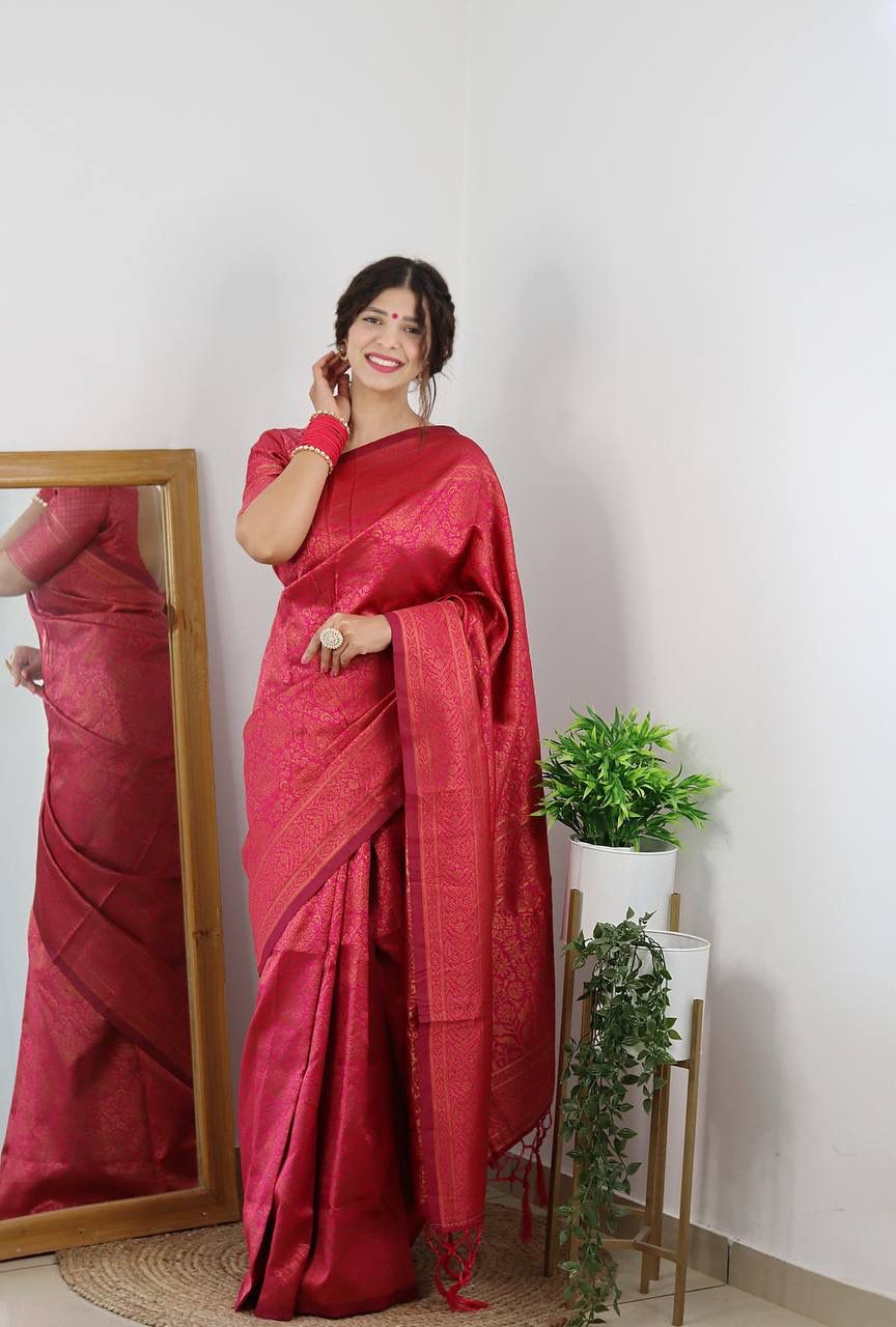 Maroon Banarasi Silk Rich Zari Weaved Saree