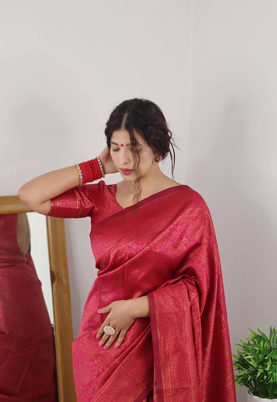 Maroon Banarasi Silk Rich Zari Weaved Saree