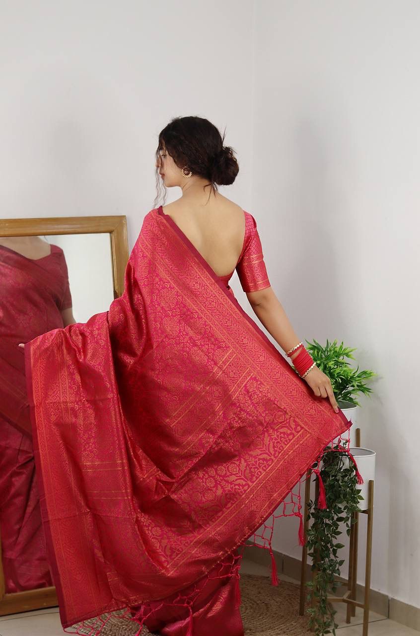 Maroon Banarasi Silk Rich Zari Weaved Saree