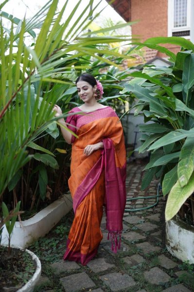 Image of Banarasi Silk Rich Copper Zari Weaved Saree