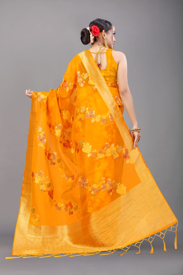 Pure Organza Silk Meena Zari Lehariya Weaved Saree