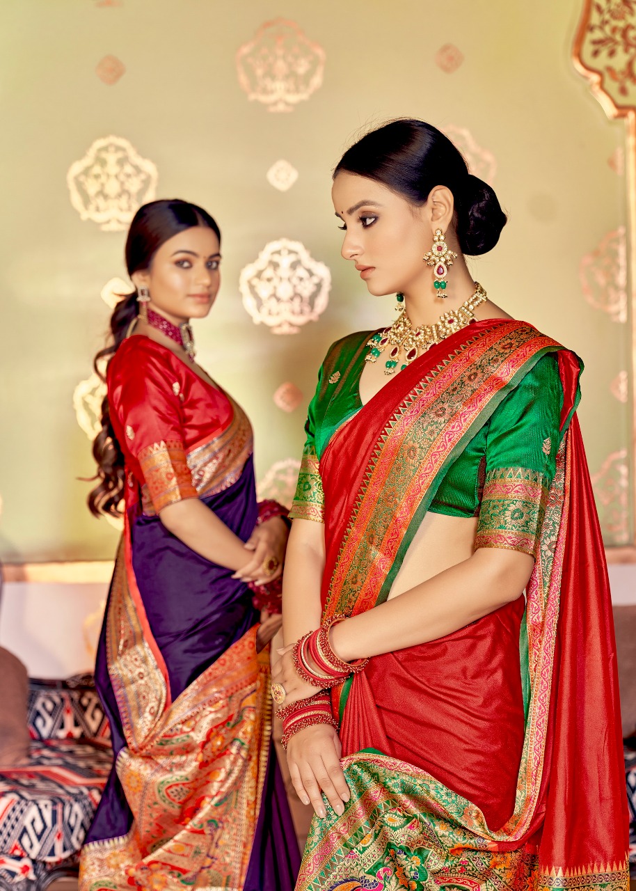 Pure Banarasi Plain Silk With Rich Designer Zari Weaved Pallu And Border Saree