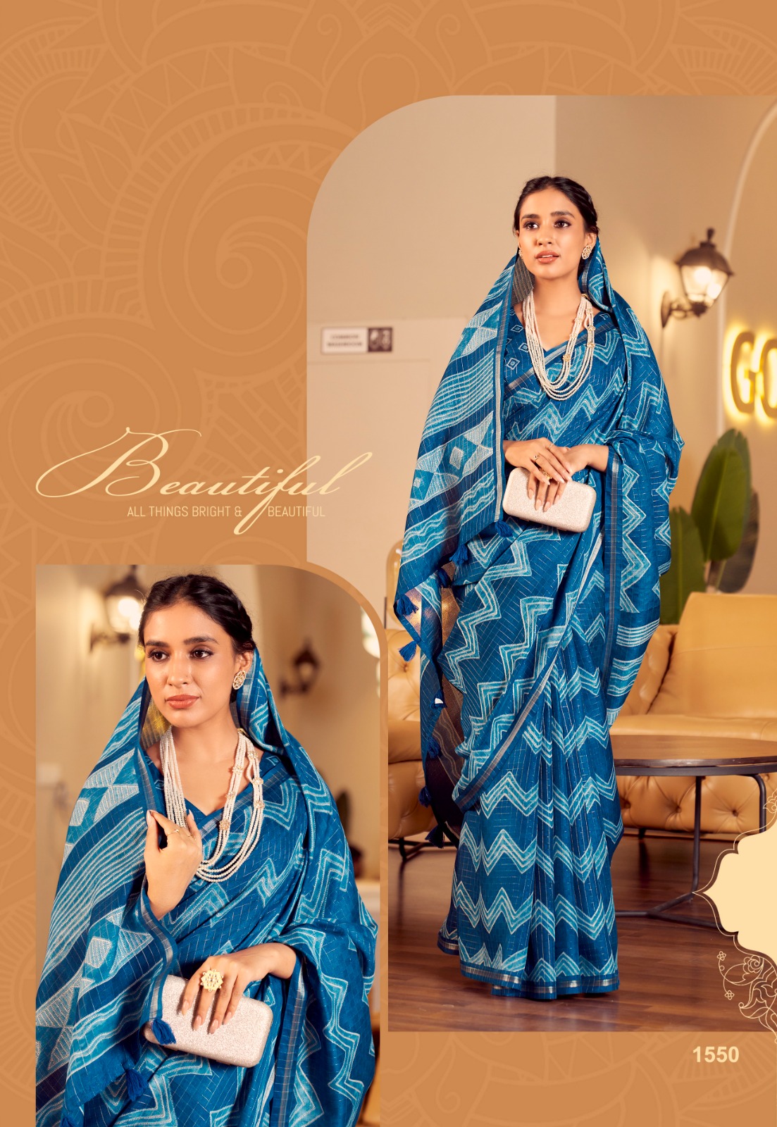 Linen Zari Check Weaved With Lehariya Printed Body And Rich Pallu Tiny Border Saree