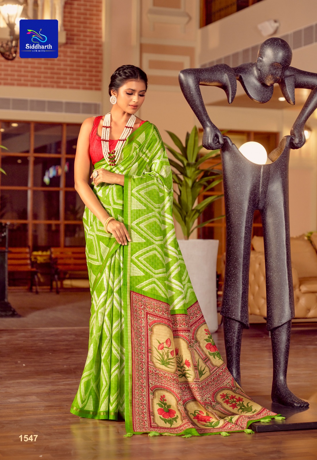 Linen Zari Check Weaved With Lehariya Printed Body And Rich Pallu Tiny Border Saree