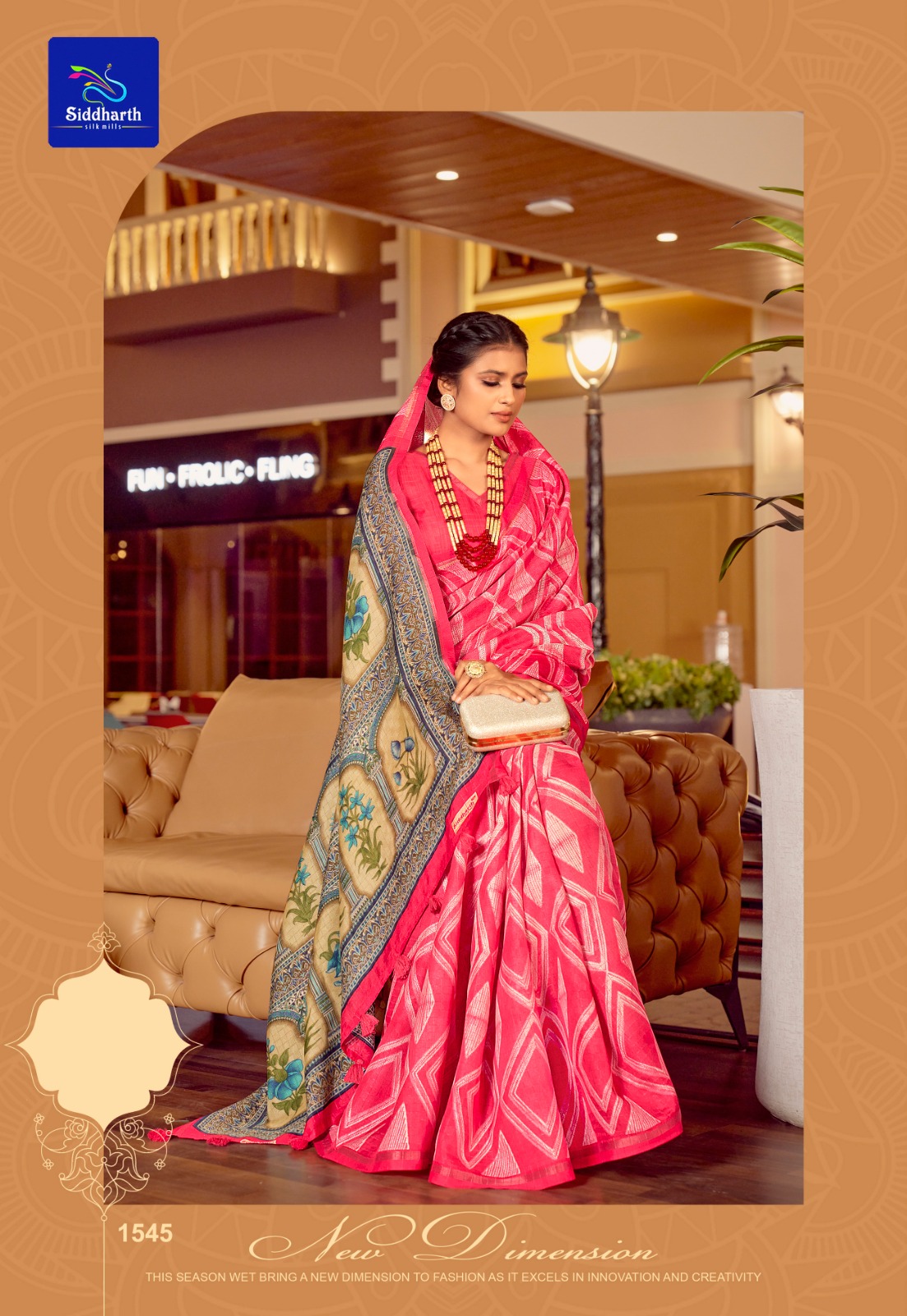 Linen Zari Check Weaved With Lehariya Printed Body And Rich Pallu Tiny Border Saree