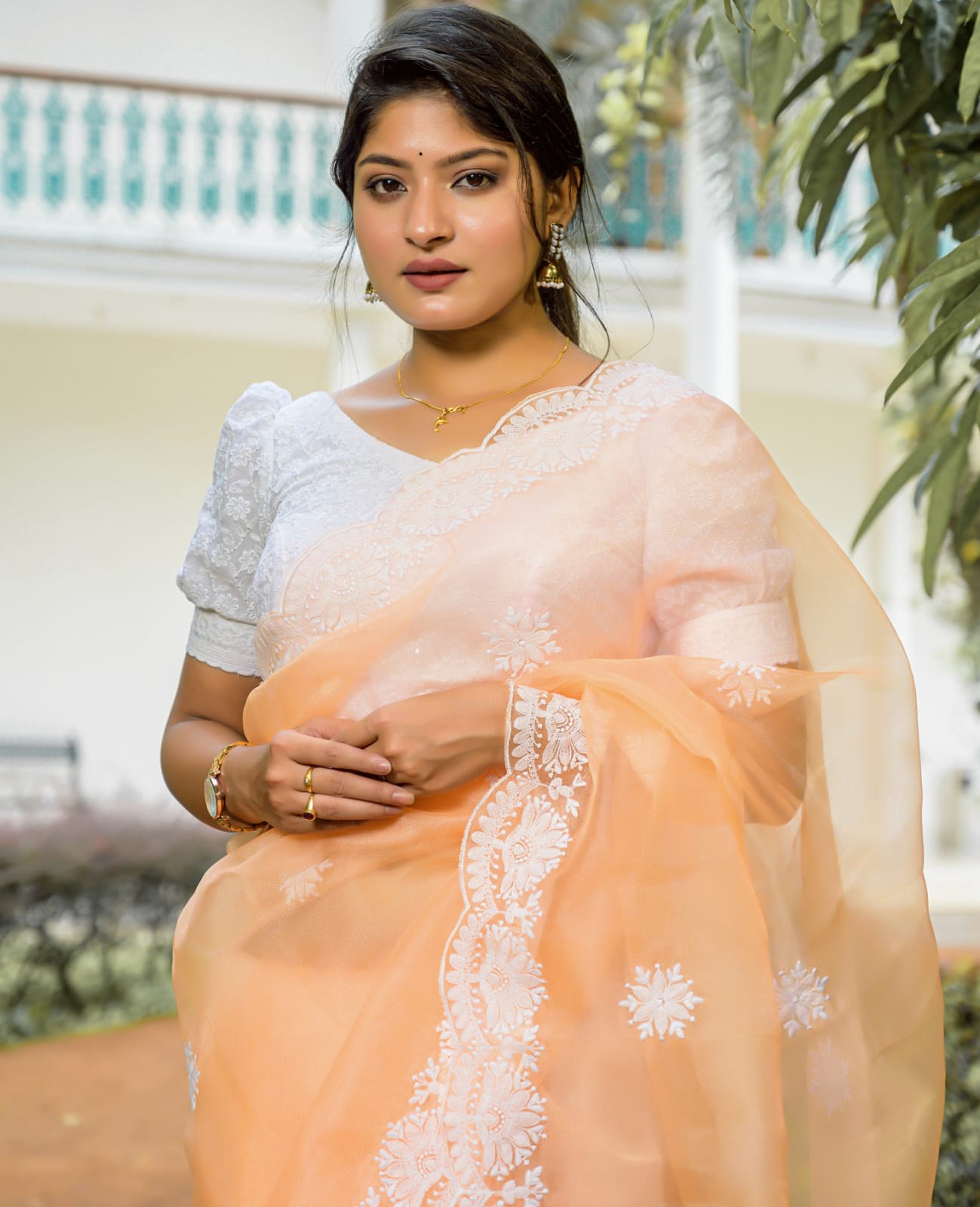 Pure Organza Silk Thread Work Body Border Saree