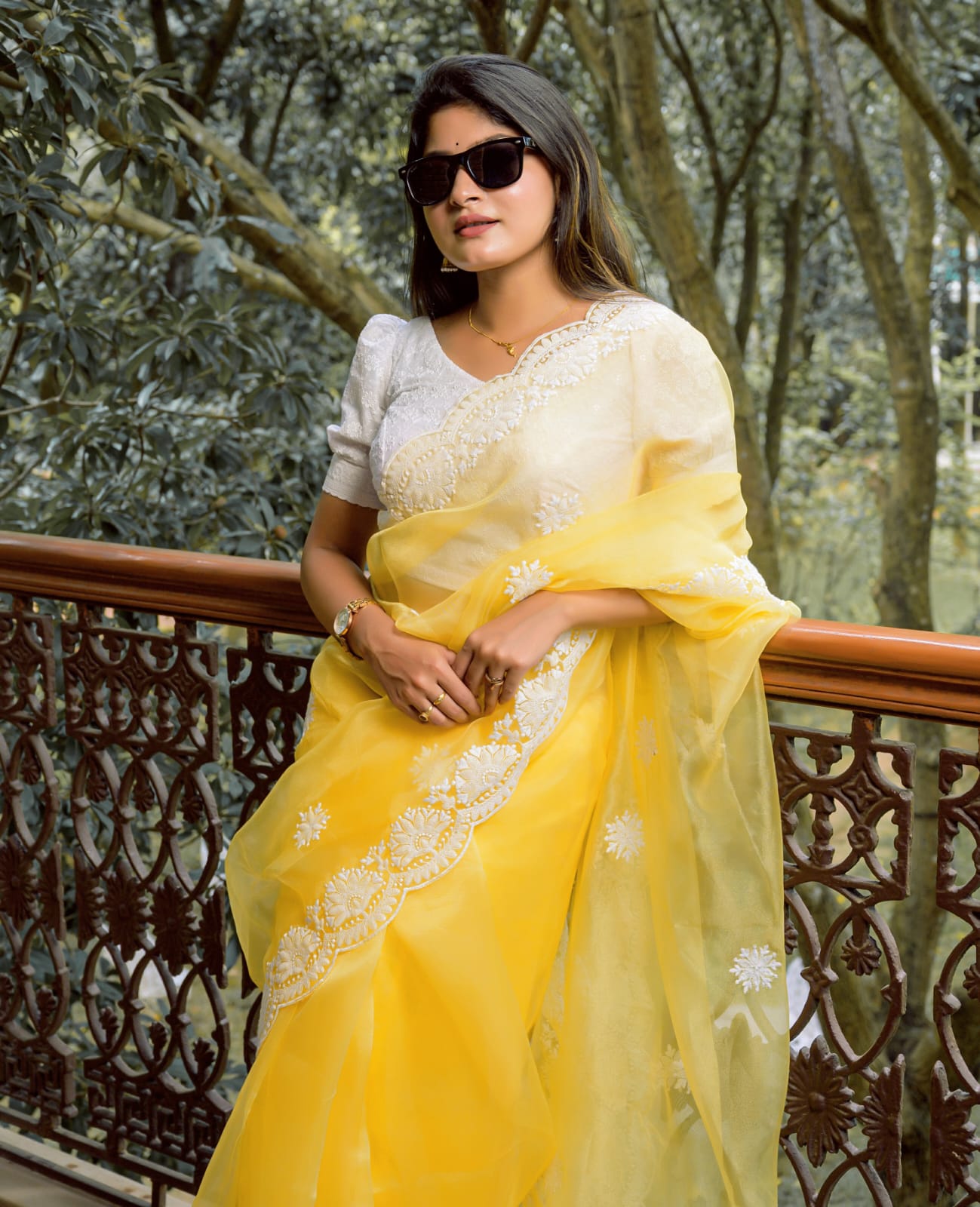 Pure Organza Silk Thread Work Body Border Saree